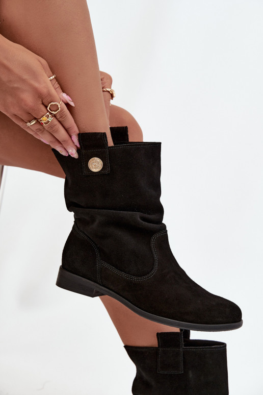 Āda Zamšādas kurpes Sieviešu Ar volāniem siltināti Zazoo 4210 melnas krāsas