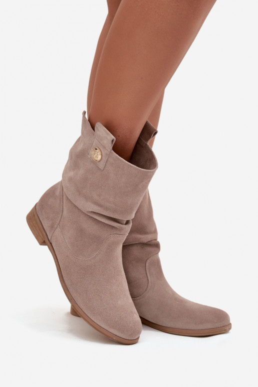 Āda Zamšādas kurpes Sieviešu Ar volāniem siltināti Zazoo 4210 smilšu krāsas