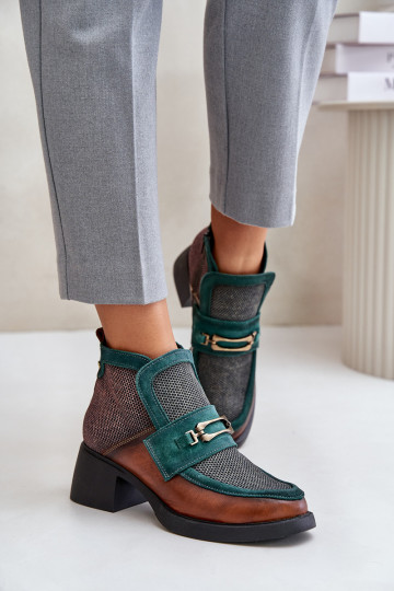 Āda Sieviešu puszābaki Uz masīviem papēžiem ar ornamentiem Tā irciejka A6747-29 brūnas krāsas-Zaļas krāsas