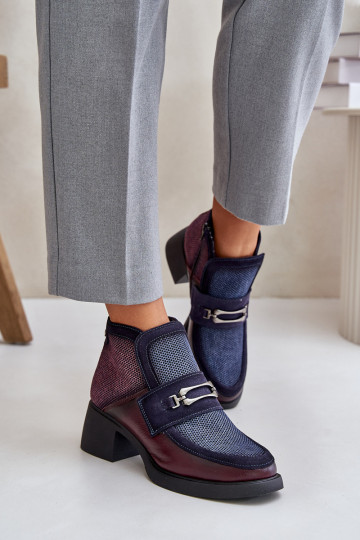 Āda Sieviešu puszābaki Uz masīviem papēžiem ar ornamentiem Tā irciejka A6747-23 bordo krāsasIno-tumši zilas krāsas