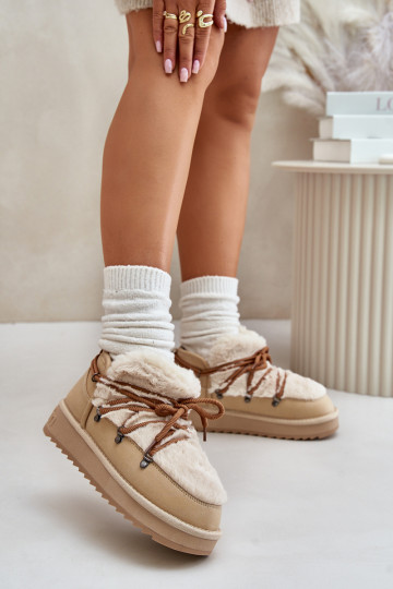 Zems sniega apavi ar platformu ar kažokādu D.Franklin DFSH370011 smilšu krāsas 2