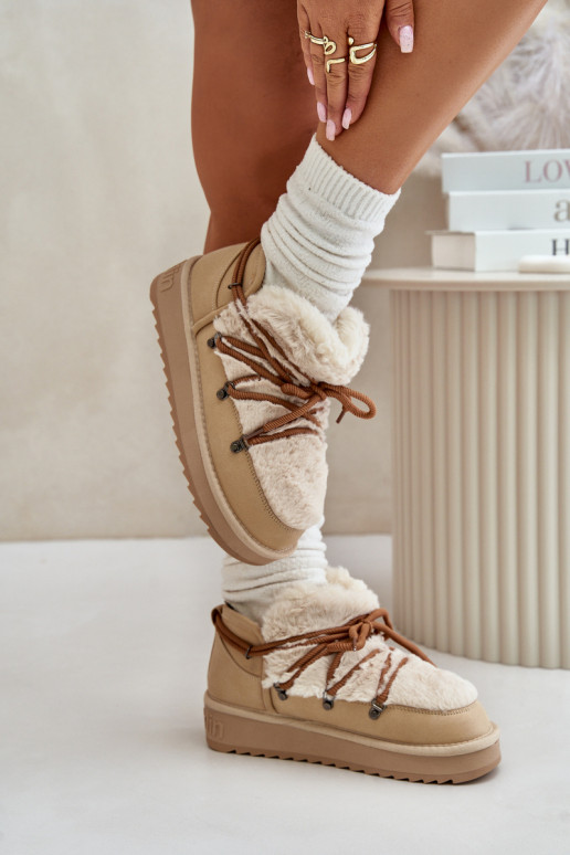 Zems sniega apavi ar platformu ar kažokādu D.Franklin DFSH370011 smilšu krāsas