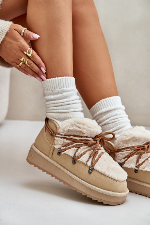 Zems sniega apavi ar platformu ar kažokādu D.Franklin DFSH370011 smilšu krāsas