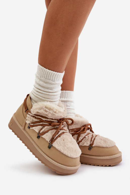 Zems sniega apavi ar platformu ar kažokādu D.Franklin DFSH370011 smilšu krāsas