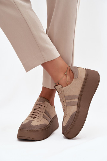 Āda zamšādas Sneakers modeļa apavi Sieviešu ar platformu Zazoo 3775 smilšu krāsas 2