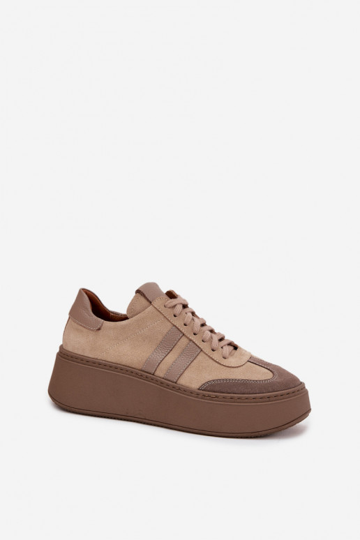 Āda zamšādas Sneakers modeļa apavi Sieviešu ar platformu Zazoo 3775 smilšu krāsas