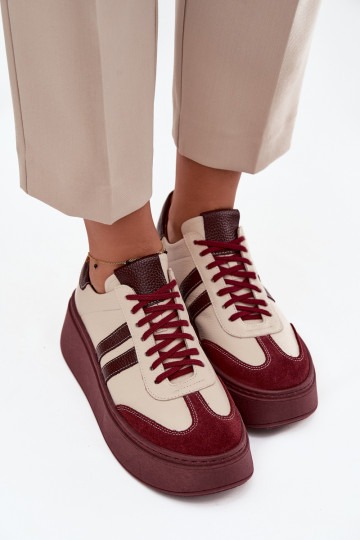 Āda Sneakers modeļa apavi Sieviešu ar platformu Zazoo 3775 smilšu krāsas-bordo krāsas