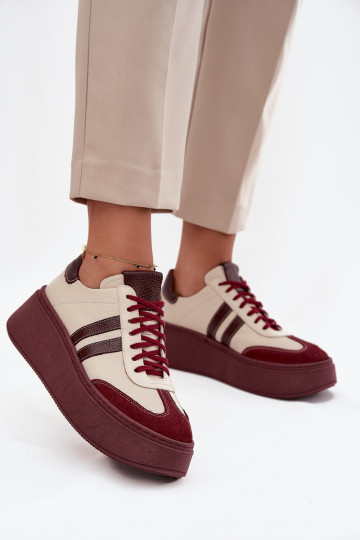 Āda Sneakers modeļa apavi Sieviešu ar platformu Zazoo 3775 smilšu krāsas-bordo krāsas 2