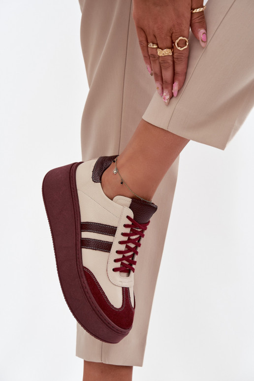 Āda Sneakers modeļa apavi Sieviešu ar platformu Zazoo 3775 smilšu krāsas-bordo krāsas