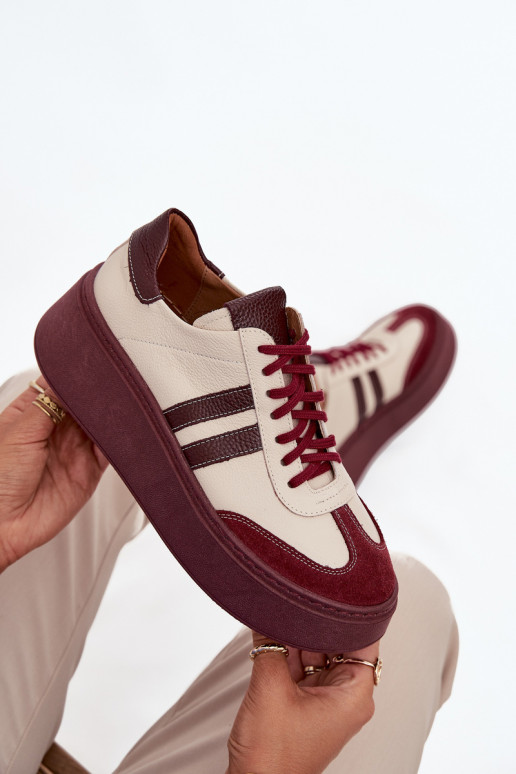 Āda Sneakers modeļa apavi Sieviešu ar platformu Zazoo 3775 smilšu krāsas-bordo krāsas