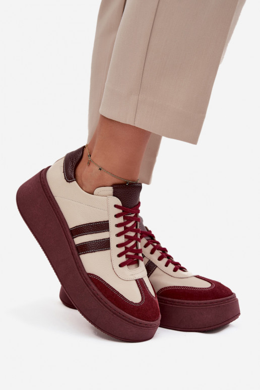 Āda Sneakers modeļa apavi Sieviešu ar platformu Zazoo 3775 smilšu krāsas-bordo krāsas