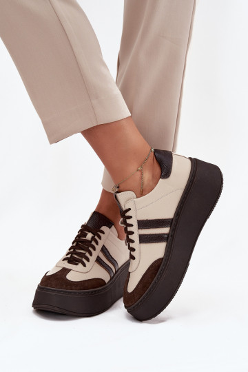 Āda Sneakers modeļa apavi Sieviešu ar platformu Zazoo 3775 smilšu krāsas-CzekoladoIne
