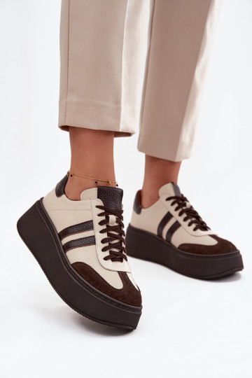 Āda Sneakers modeļa apavi Sieviešu ar platformu Zazoo 3775 smilšu krāsas-CzekoladoIne 2