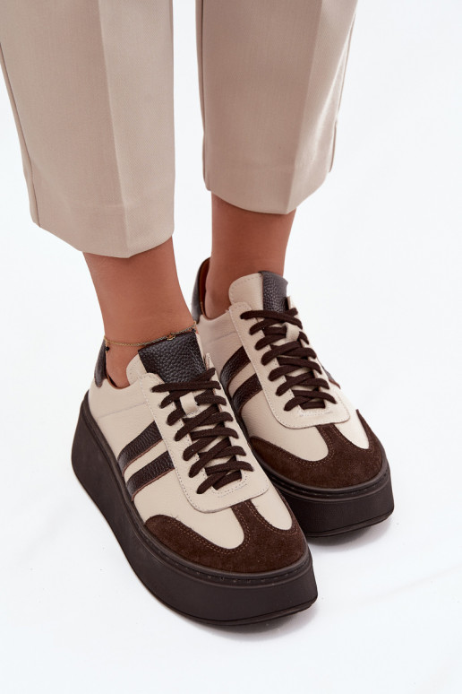 Āda Sneakers modeļa apavi Sieviešu ar platformu Zazoo 3775 smilšu krāsas-CzekoladoIne