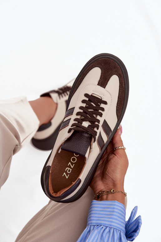 Āda Sneakers modeļa apavi Sieviešu ar platformu Zazoo 3775 smilšu krāsas-CzekoladoIne