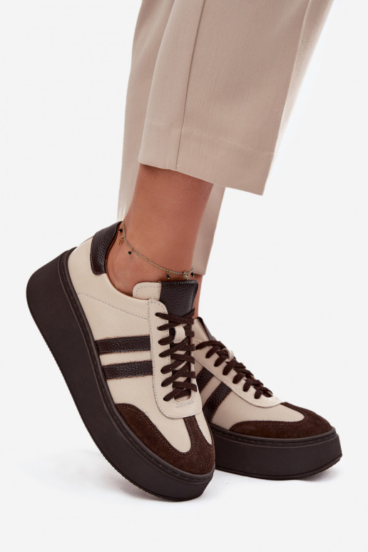 Āda Sneakers modeļa apavi Sieviešu ar platformu Zazoo 3775 smilšu krāsas-CzekoladoIne