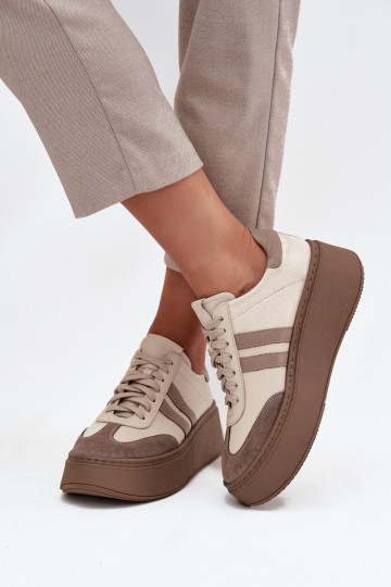 Āda Sneakers modeļa apavi Sieviešu ar platformu Zazoo 3775 smilšu krāsas