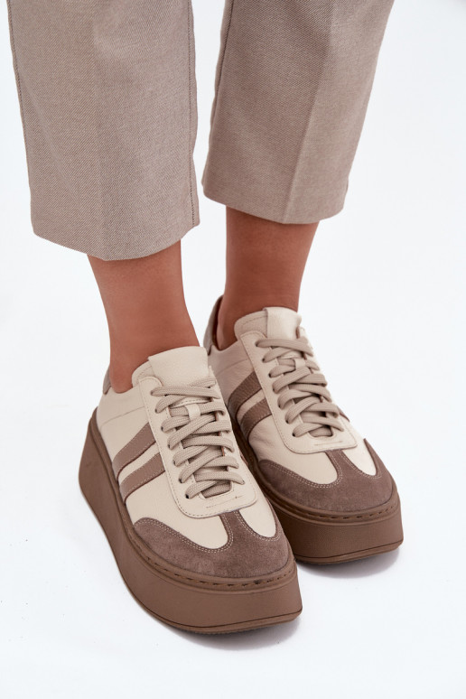 Āda Sneakers modeļa apavi Sieviešu ar platformu Zazoo 3775 smilšu krāsas