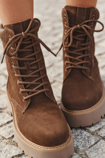 Zomšiniai sieviešu zābaki ar šņorēm Big Star SS274792 brūnā krāsā 2