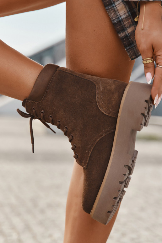 Zomšiniai sieviešu zābaki ar šņorēm Big Star SS274792 brūnā krāsā