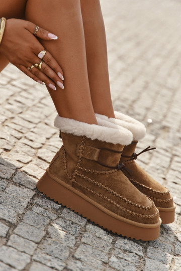 Zamšādas sniega zābaki sievietēm ar grezniem dekoratīviem elementiem, Big Star SS274373, brūnas krāsas 2