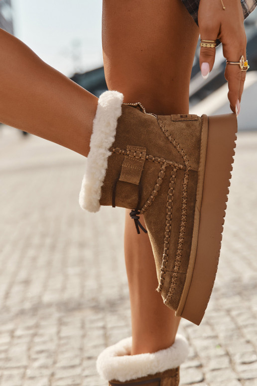 Zamšādas sniega zābaki sievietēm ar grezniem dekoratīviem elementiem, Big Star SS274373, brūnas krāsas