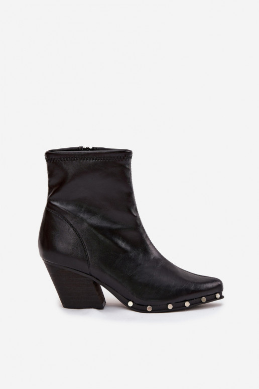 Melna krāsas cowboy stila sieviešu zābaki no ekoloģiskās ādas ar papēžiem Abrielle