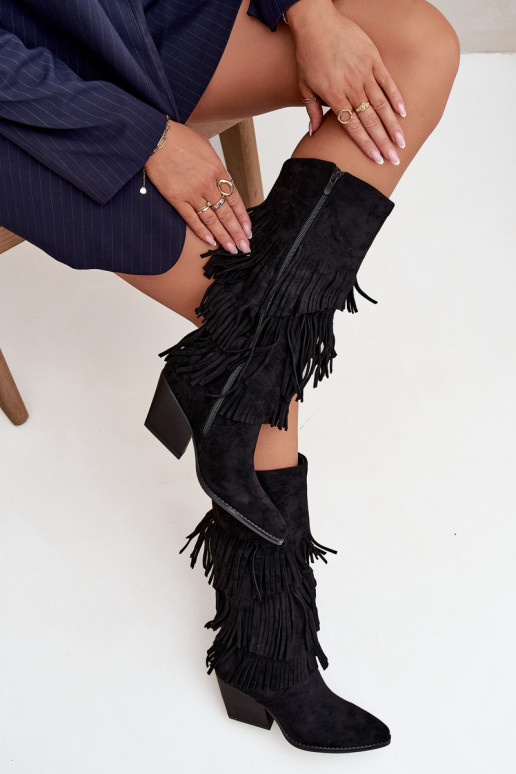 Pašiltināti kaubojiska stila ilgaauļi ar kutu, melnā krāsā, Brivina