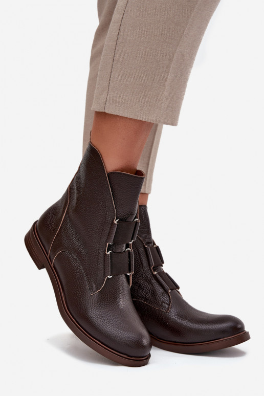 Sieviešu puszābakiIeslēgtsturalnej Skóry ar platiem papēžiem Zazoo 3842 CzekoladoIne