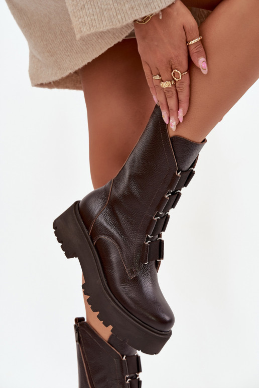 Sieviešu puszābakiIeslēgtsturalnej Skóry ar platformu Zazoo 3795 CzekoladoIne