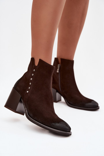 Sieviešu dabīgās zamša zābaki ar papēžiem Zazoo 1136 šokolādes krāsā 2