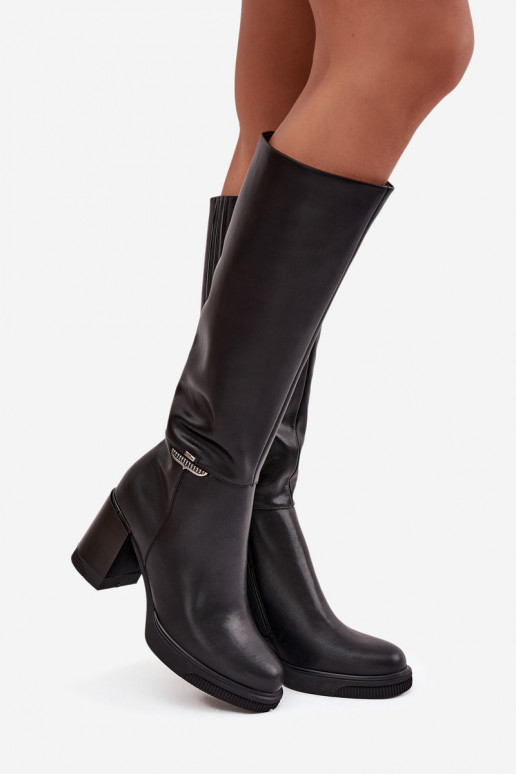 garie zābaki garie apavi SieviešuIeslēgtsturalnej Skóry ar papēdi siltināti Vinceza 66826 melnas krāsas