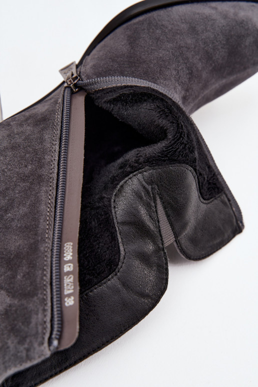 Sieviešu puszābakiIeslēgtsturalnego zamšādasu ar papēdi siltināti Vinceza 66806 Pelēkas krāsas