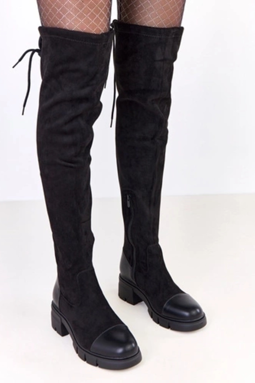 Melnas mākslīgās zamšas garās zābaki...