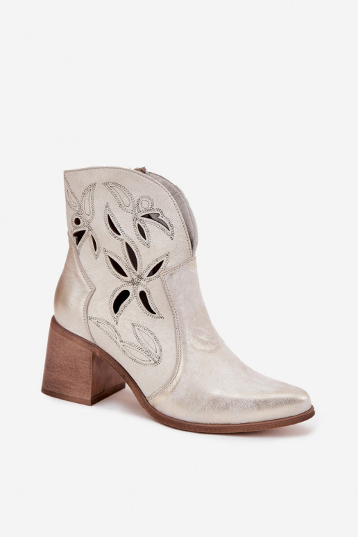 Sieviešu puszābaki AžūrsIeslēgtsturalnej Skóry ar papēdi Zazoo 3690 Zelta krāsas Przecierany