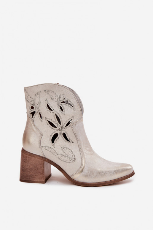 Sieviešu puszābaki AžūrsIeslēgtsturalnej Skóry ar papēdi Zazoo 3690 Zelta krāsas Przecierany