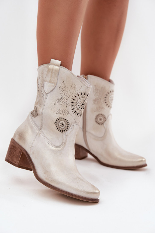 zamšādas Āda Sieviešu puszābaki Ažūrs ar papēdi Zazoo 3844 Zelta krāsas Przecierany