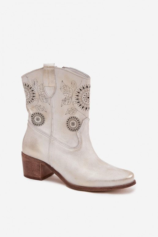 zamšādas Āda Sieviešu puszābaki Ažūrs ar papēdi Zazoo 3844 Zelta krāsas Przecierany