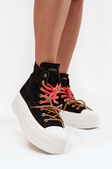 zamšādas siltināti sieviešu puszābaki ar platformu GOE SS2N4046 melnas krāsas 2