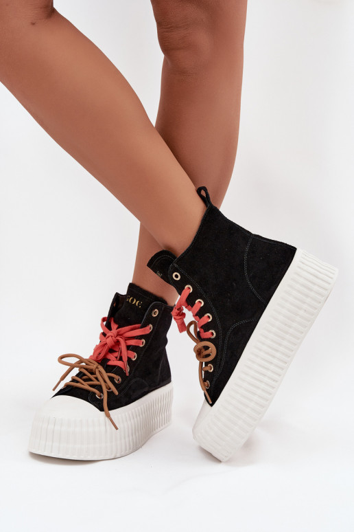 zamšādas siltināti sieviešu puszābaki ar platformu GOE SS2N4046 melnas krāsas