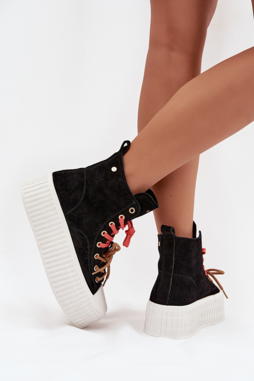 zamšādas siltināti sieviešu puszābaki ar platformu GOE SS2N4046 melnas krāsas