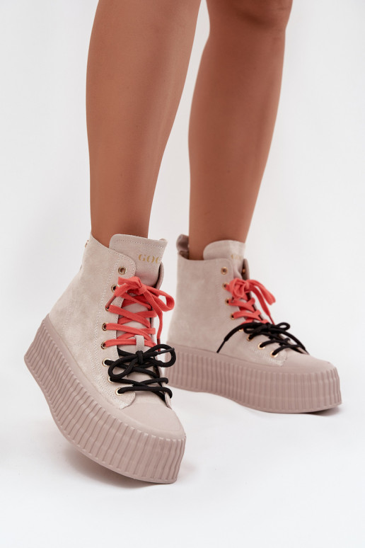 zamšādas siltināti sieviešu puszābaki ar platformu GOE SS2N4047 smilšu krāsas