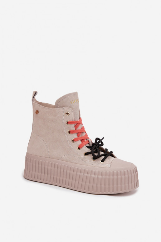 zamšādas siltināti sieviešu puszābaki ar platformu GOE SS2N4047 smilšu krāsas