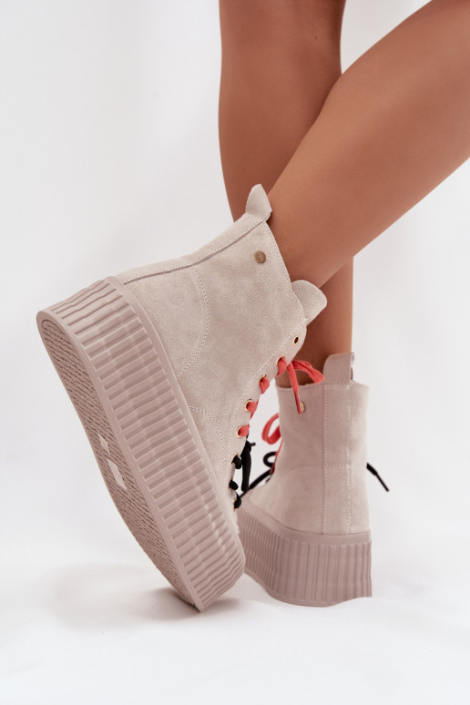 zamšādas siltināti sieviešu puszābaki ar platformu GOE SS2N4047 smilšu krāsas