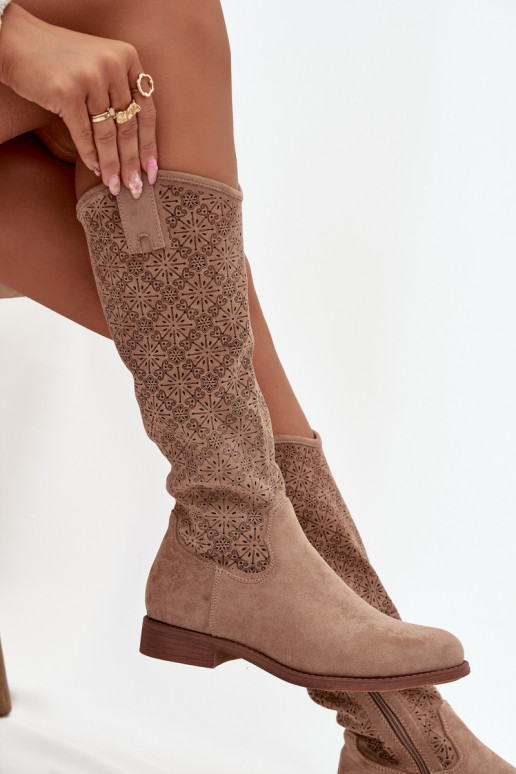 sieviešu garie zābaki Ažūrs ar platiem papēžiem S.Barski HY52-534 smilšu krāsas sieviešu garie zābaki Ažūrs ar platiem papēžiem S.Barski HY52-534 smilšu krāsas