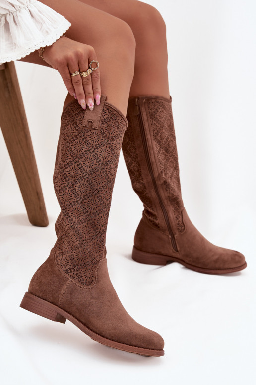 sieviešu garie zābaki Ažūrs ar platiem papēžiem S.Barski HY52-534 brūnas krāsas