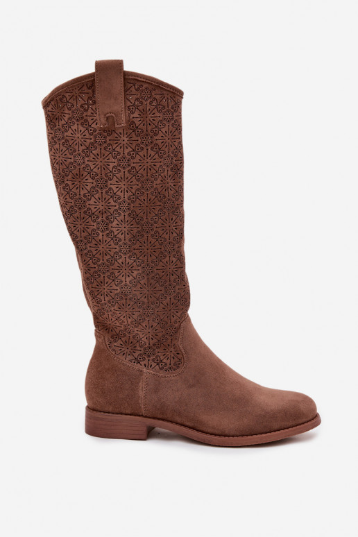 sieviešu garie zābaki Ažūrs ar platiem papēžiem S.Barski HY52-534 brūnas krāsas