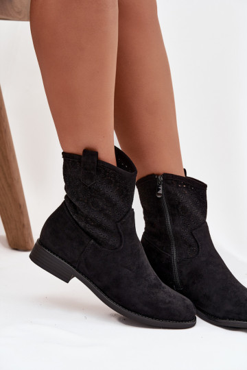 Sieviešu puszābaki ar platiem papēžiem Ar ažūra rakstu S.Barski HY52-530 melnas krāsas