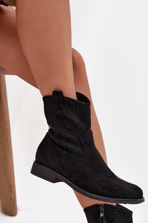 Sieviešu puszābaki ar platiem papēžiem Ar ažūra rakstu S.Barski HY52-530 melnas krāsas