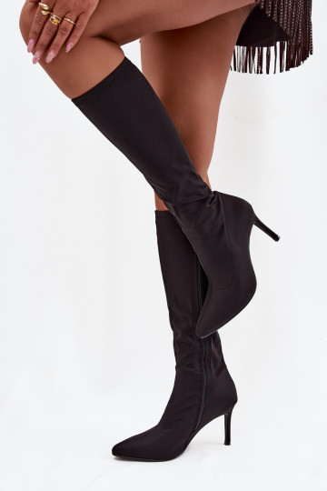 Auduma sieviešu garie zābaki ar papēdi S.Barski HY52-513 melnas krāsas